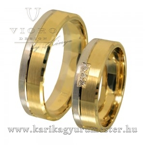 Három köves  Fehér-sárga arany karikagyűrű pár 630/SF